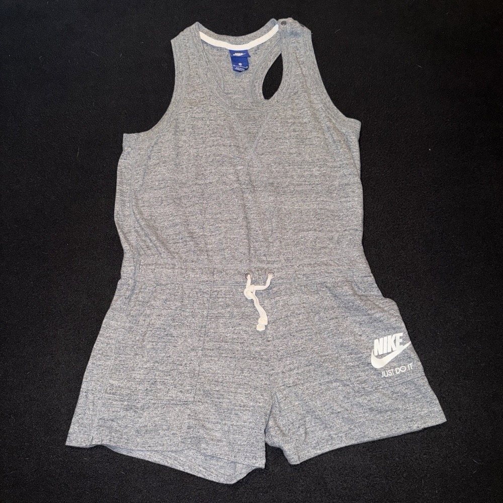 Nike‎ Gray Racerback Romper "Just Do It" Athleisure Lounge One Piece Women's Med